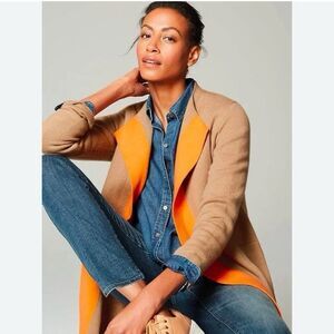 NEW J. Jill Majestic Colorblock Cardigan Sweater Camel & Orange Sz M Minimalist
